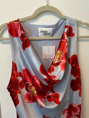 Paper Heart Blue Dress with Red Floral Print